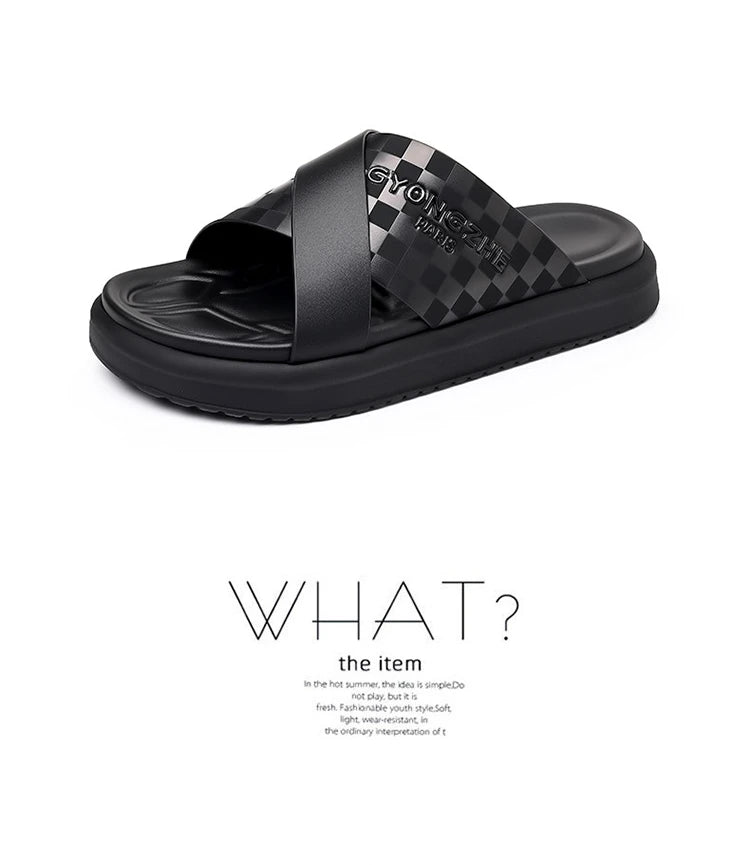 Summer New Fashion Outside Wear Slippers for Men Business Casual Black Leisure Genuine Leather Beach Shoes Slippers Man