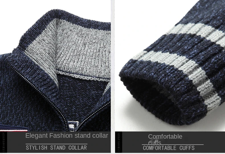 White Sweater Male Knitwear Shark Clothing Cotton Wool Jumpers Pullover Coats Jacquard Christmas Knitted Half Turtleneck Zip