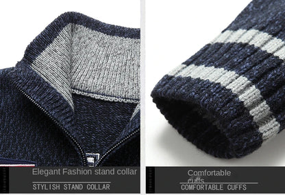 White Sweater Male Knitwear Shark Clothing Cotton Wool Jumpers Pullover Coats Jacquard Christmas Knitted Half Turtleneck Zip