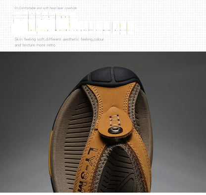 Genuine Cow Leather Shoes Men Sandals Flip Flops Men's Casual Shoes Classic Massage Men Beach Slippers Anti-slip Summer 2025 New