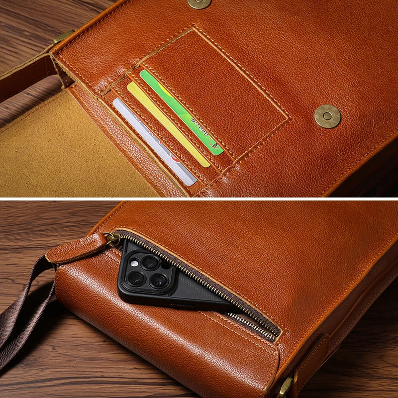 NUKA Men's Genuine Leather Shoulder Bag Retro Flap Crossbody Bags Casual Trend Satchel High Quality Luxury Cowhide Messenger Bag