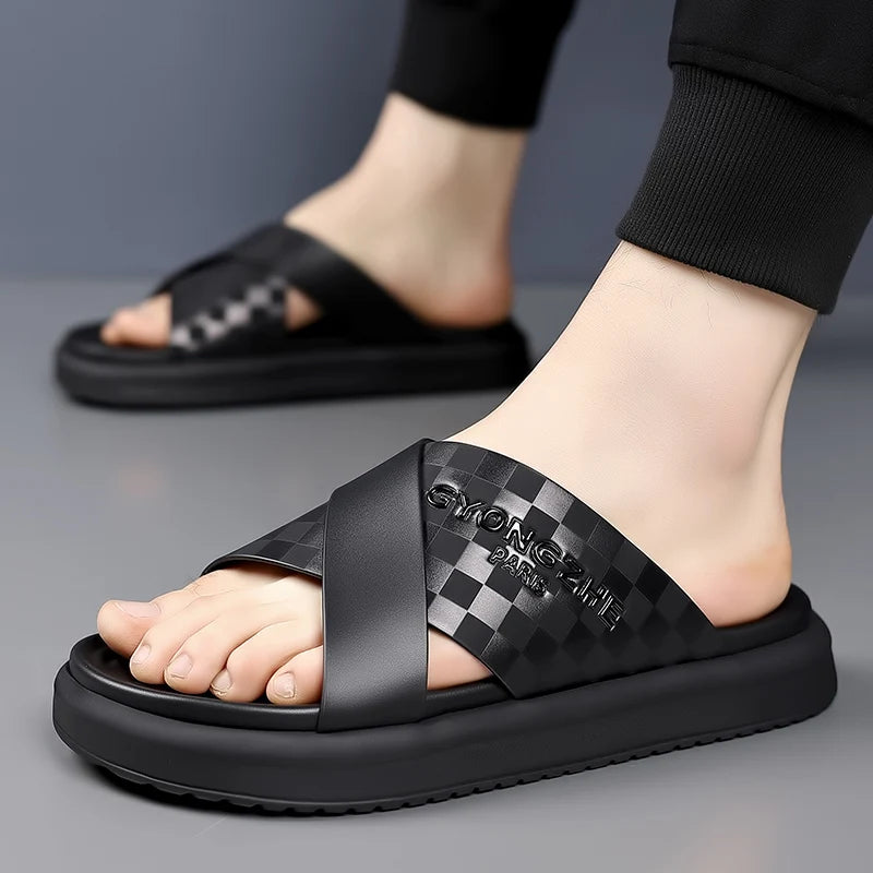 Street Style Men Slippers Outdoor Sandals Comfy Beach Flatws Soft Slides Summer Casual Shoes Quick Dry Male Half Drag Flip Flops