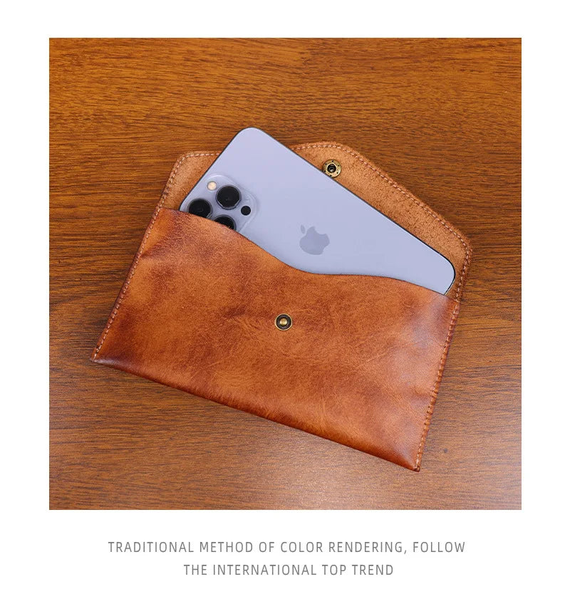 Genuine Leather Men Handmade Wallet High Quality Retro Handbag Simple Phone Pocket Card Bag Big Capacity Male Purses