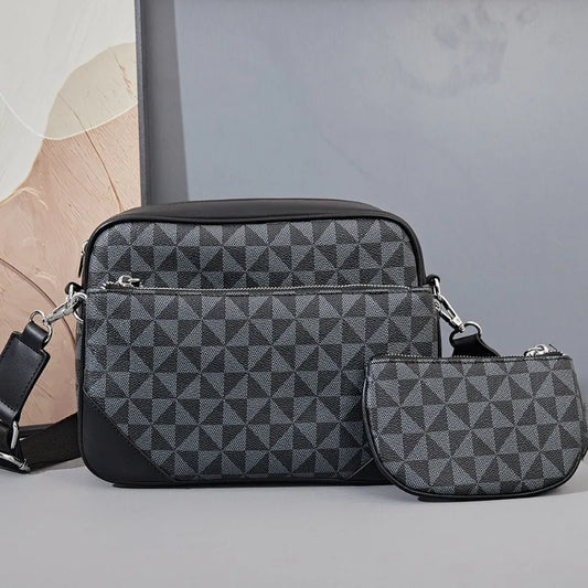Fashion Crossbody Bag Men Three in One Design Men's Crossbody Bags Diamond Lattice Print Shoulder Messenger Bag Male Hanabag