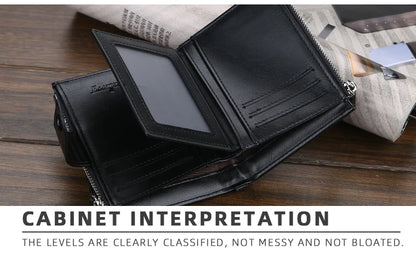 New  Men Wallets Fashion Short Desigh Zipper Card Holder Men Leather Purse Solid Coin Pocket High Quality Male Purse