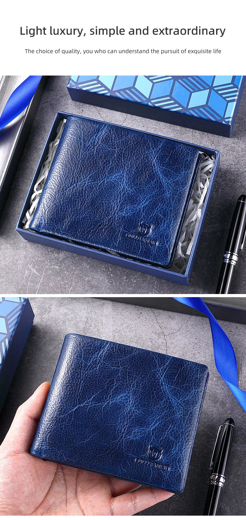 BULLCAPTAIN New Men's Leather Wallet RFID Function Fashion Business Multi-Card Men's Wallet Clip QB026