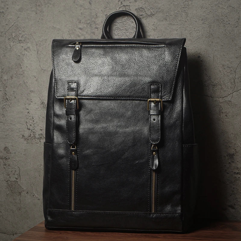 NUKA Men's Genuine Leather Backpack Vintage Outdoors Travel Bag Luxury Crazy Horse Cowhide Schoolbag Mountaineering Backpack