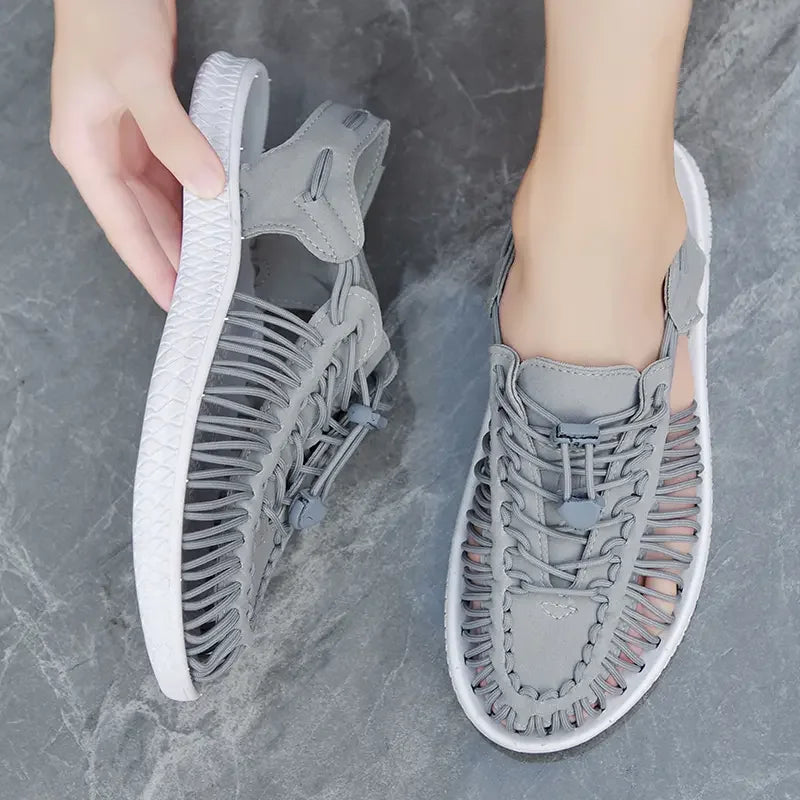 Summer Men Sandals Women Slippers Weaving Design Beach Sandals Breathable Casual Flat Sandals Outdoor Couples Sandals Size 48