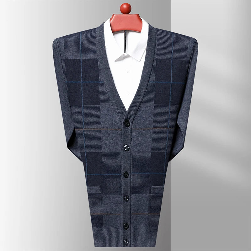 Dad's Sweater Cardigan Jacket Thickened Autumn and Winter Knitted Casual Thick Style Middle-aged and Elderly Men's Top