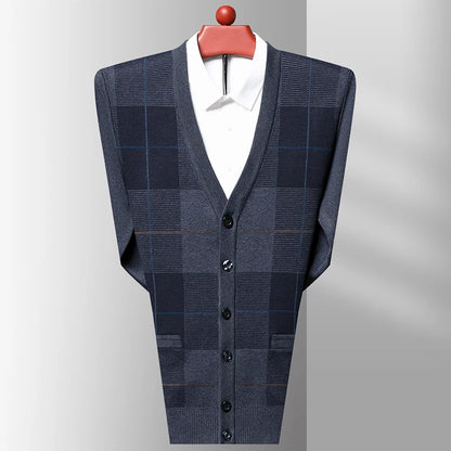 Dad's Sweater Cardigan Jacket Thickened Autumn and Winter Knitted Casual Thick Style Middle-aged and Elderly Men's Top