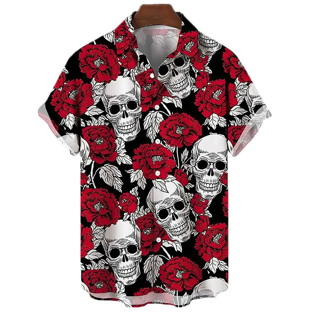Men's Shirt Sailing Skull Print Shirts Hawaiian Fashion Casual Rock Print Plus Size Tops 2023 New Beach Men's Clothing Shirt