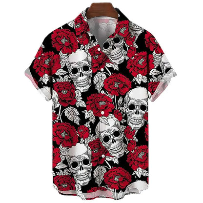 Men's Shirt Sailing Skull Print Shirts Hawaiian Fashion Casual Rock Print Plus Size Tops 2023 New Beach Men's Clothing Shirt