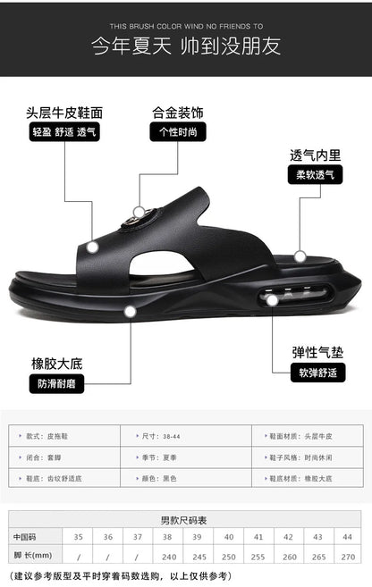 New Luxury Men's Genuine Leather Sandals Classic Roman Men Shoes Slippers Soft Comfortable Men Non-slip Walking Slippers Footwea