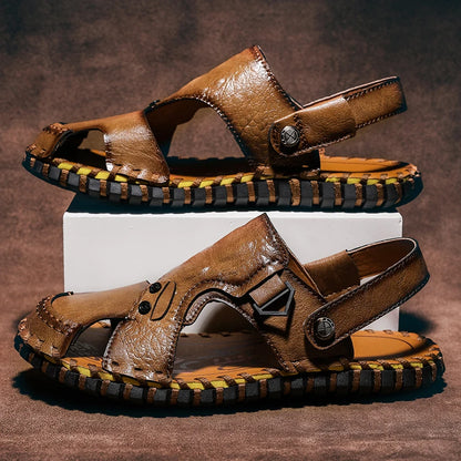 Handmade Men's Summer Sandals Genuine Leather Beach Rubber Flip Flops Classic Roman Male Sandals Outdoor Dual-Purpose Slippers