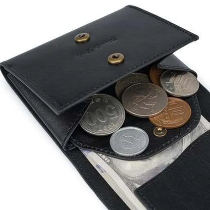Pomelo Best Portable Men's Bifold Small Vintage Genuine Fine Grain Leather Wallet with Coin Compartment Press Stud Gift for Men