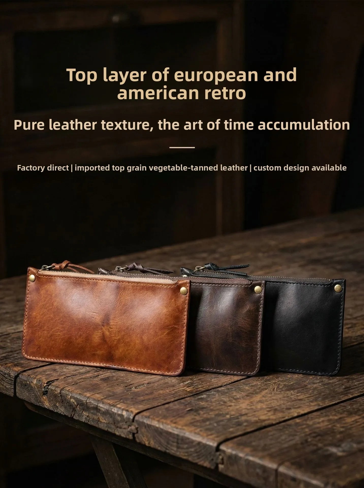 High Quality Genuine Leather Retro Men Wallet Handmade Handbag Phone Pocket Simple Card Bag Big Capacity Soft Male Purses