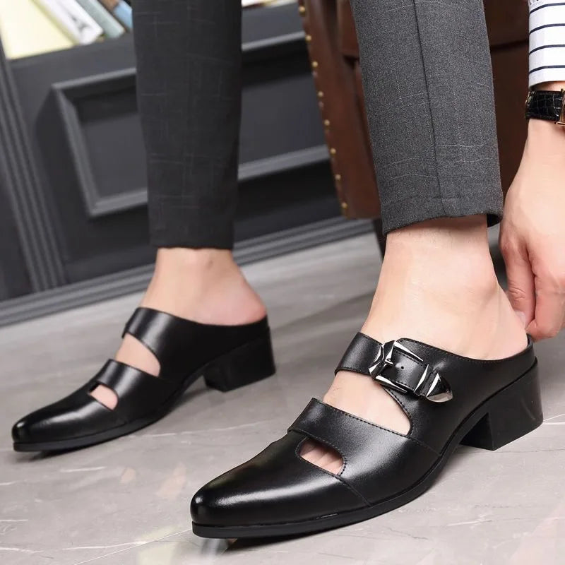 Men Half Slipper Shoes 5CM High Heels Slides Luxury Loafers Fashion Zapatillas Hombre Casual Shoes Sapato Social Masculino Mules