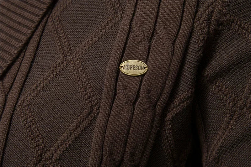 Cotton Argyle Cardigan Men Casual Single Breasted Solid Color Business Mens Cardigans New Winter Fashion Sweater Man