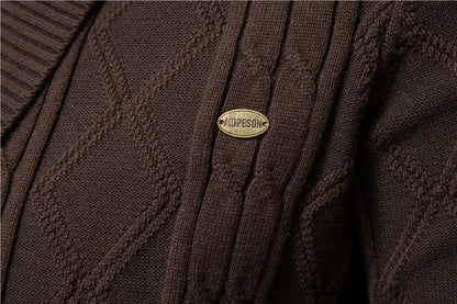 Cotton Argyle Cardigan Men Casual Single Breasted Solid Color Business Mens Cardigans New Winter Fashion Sweater Man