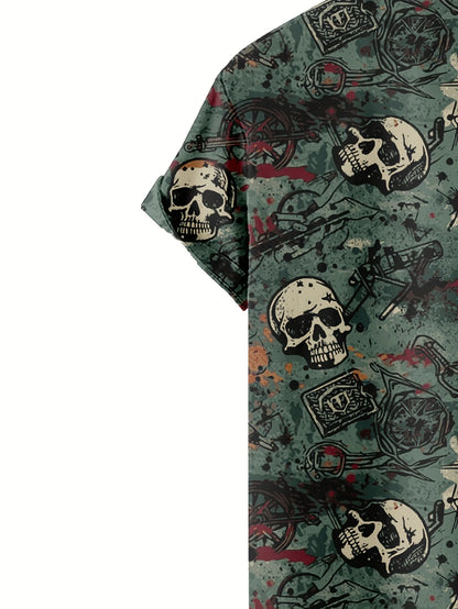 Summer Fun Skull Surfing Pattern 3D Printed Men's Shirt - Casual, Unique, Hip-Hop, Rock, Street Hawaiian Shirt
