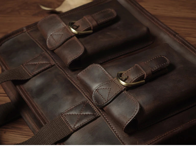 NUKA Retro Natural Cowhide Handbag Men's Real Leather Executive Briefcase Luxury Business Shoulder Bag Daily File Messenger Bags
