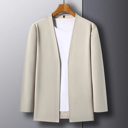 New Men's Casual Solid Color Long Sleeved Cardigan Cloak Spring and Autumn Fashionable Comfortable Top