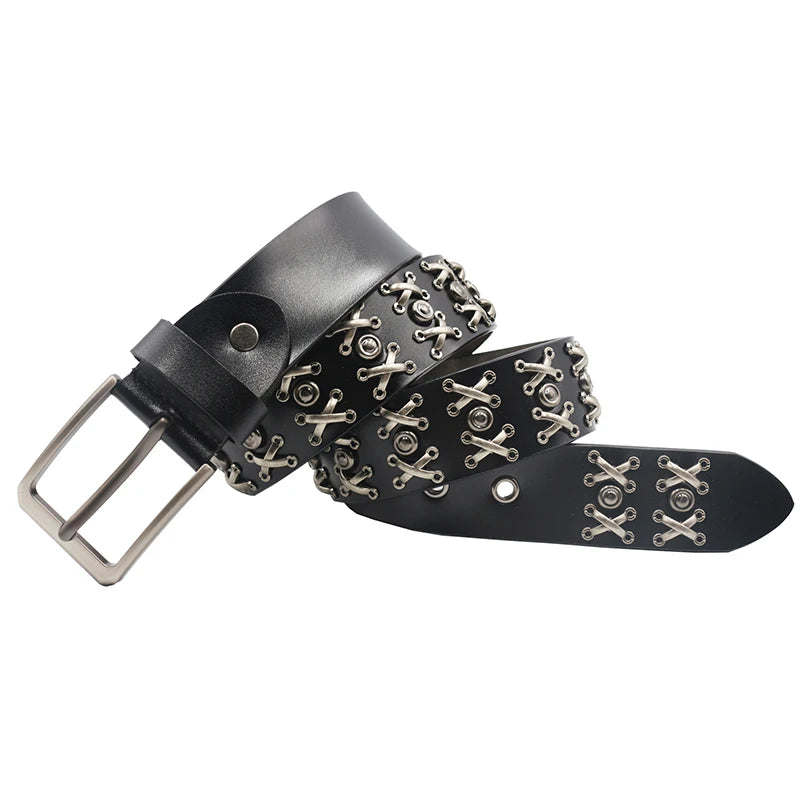 Men Belt Punk Rivet Jeans Belts For WOMEN  NEW Metal Rivet Cowboy Belt Genuine Leather Cowskin