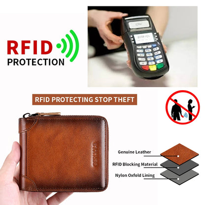 Wallet for men genuine leather zipper wallet, change card bag, all-in-one wallet, trendy short clip for men