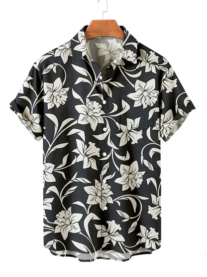 Summer Men's Flower Hawaiian Shirts Casual Vacation Short Sleeve Shirts Collar Button Up Shirt Fashion Steetwear for Mens