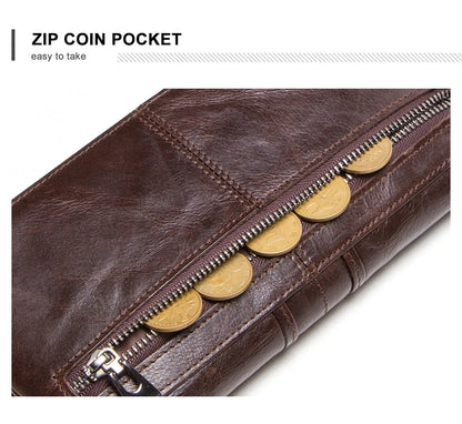 CONTACT'S Men Clutch Wallet Genuine Leather Long Wallet Hasp Card Holder Vintage Male Zipper Coin Purse Money Clip Women Purse
