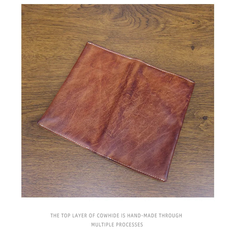 Large Capacity Men Wallet Vintage Genuine Cow Leather Handbag Card Holder Phone Pocket High Quality Handmade Male Money Clips