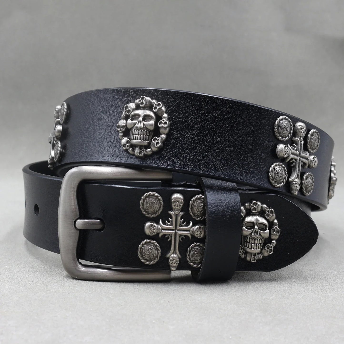 Designer Brand Belt Men Rivet Real Leather Pin Belt Male Black Rock Genuine Leather Cowhide Luxury Punk Belt Jeans