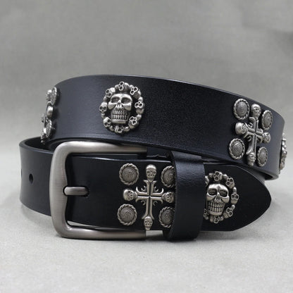 Designer Brand Belt Men Rivet Real Leather Pin Belt Male Black Rock Genuine Leather Cowhide Luxury Punk Belt Jeans
