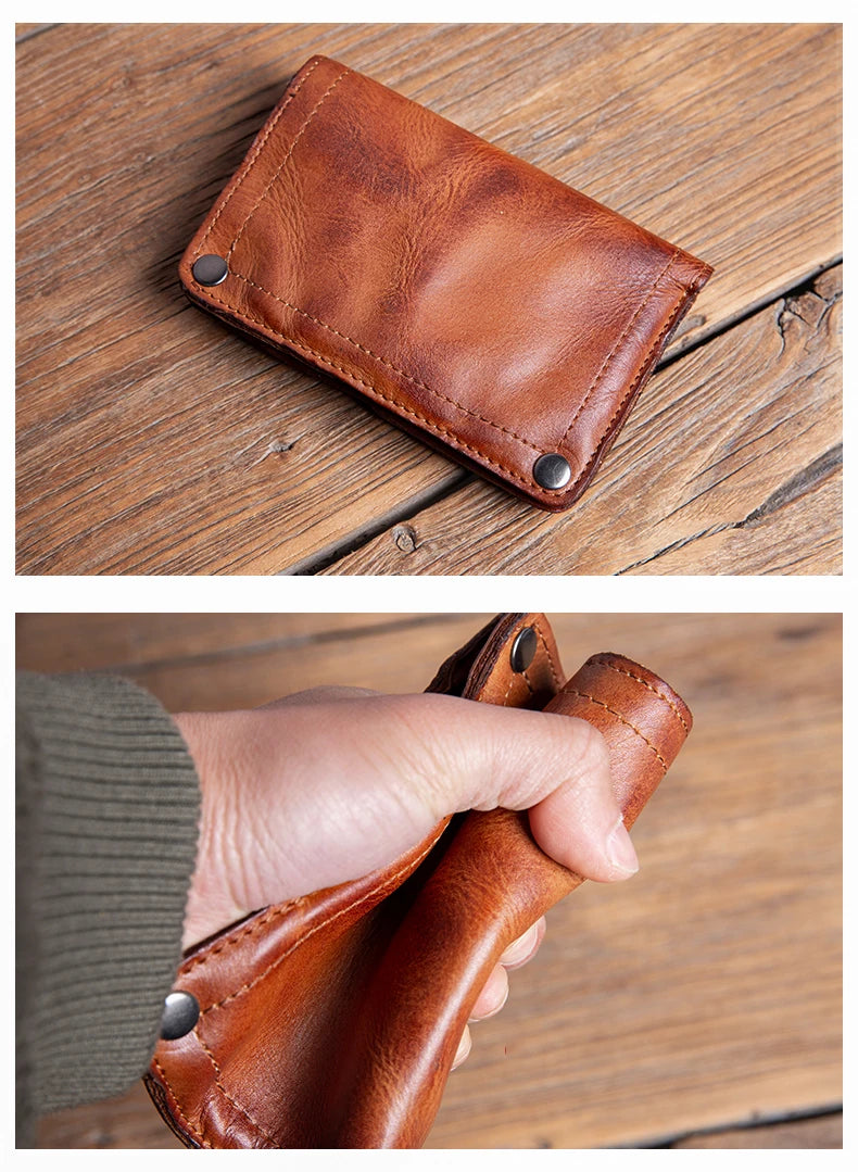 GURO High Quality Men Genuine Leather Wallet Vintage Bifold Money Clip Credit Card Holder Luxury Design with Zipper Coin Pocket