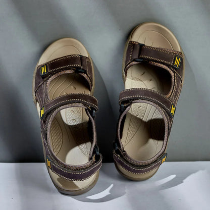 New Mens Summer Sandals High Quality Outdoor Walking Beach Sandals Roman Genuine Leather Casual Shoes Retro Comfortable Sneakers