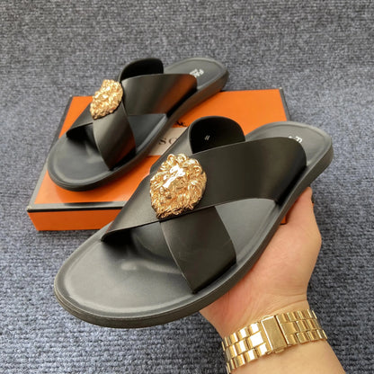 genuine leather slippers men original summer fashion Man slippers outdoor slides size 38-48 new brand designer shoes for man