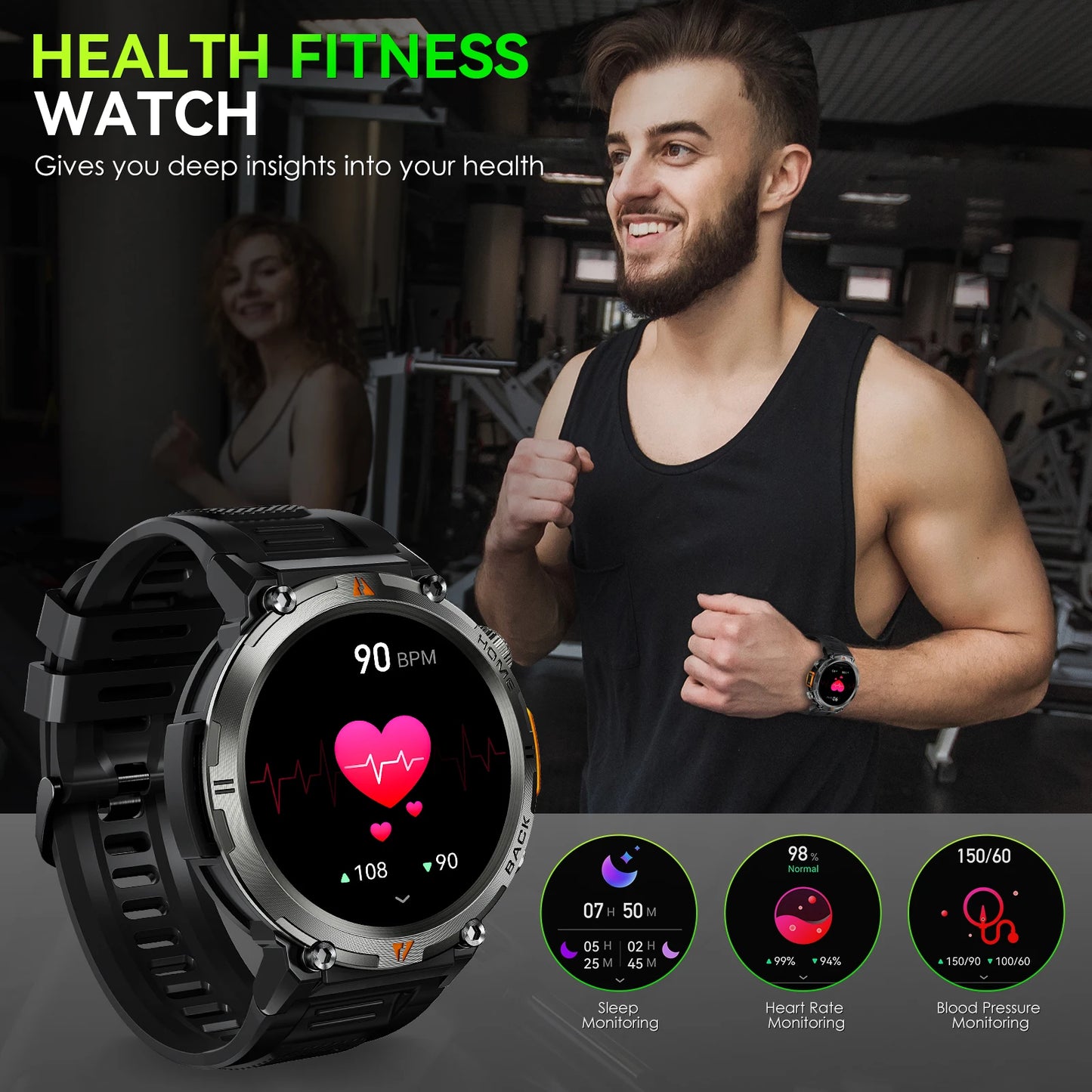EIGIIS KE3 Bluetooth Call Smart Watch Men Full Touch Screen Health Monitor Clock With Flashlight Men SmartWatch For IOS Android