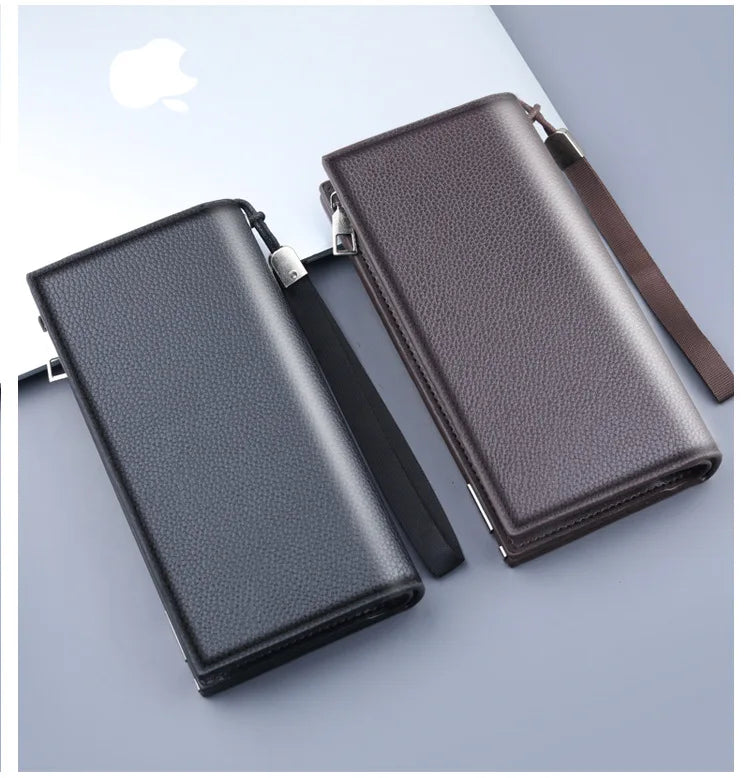 Long Clutch Men PU Material Zipper Hasp Cell Phone Bag Card Holder Coin Pocket Large Capacity Multifunctional Handbag Business