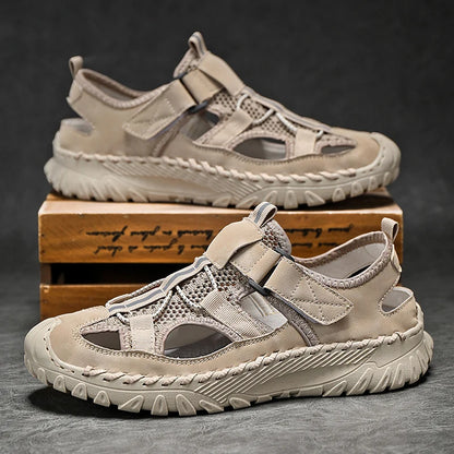 Men Outdoor Protective Toe Sandals Hollow Breathable Mesh Upper Quick Dry Lining Non Slip Walking Camping Driving Casual Shoes