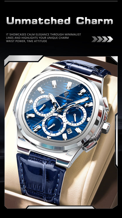 POEDAGAR Top Business Man Wristwatch Date Chronograph Waterproof Luminous Luxury Men Watch Leather Quartz Men's Watches Male+Box