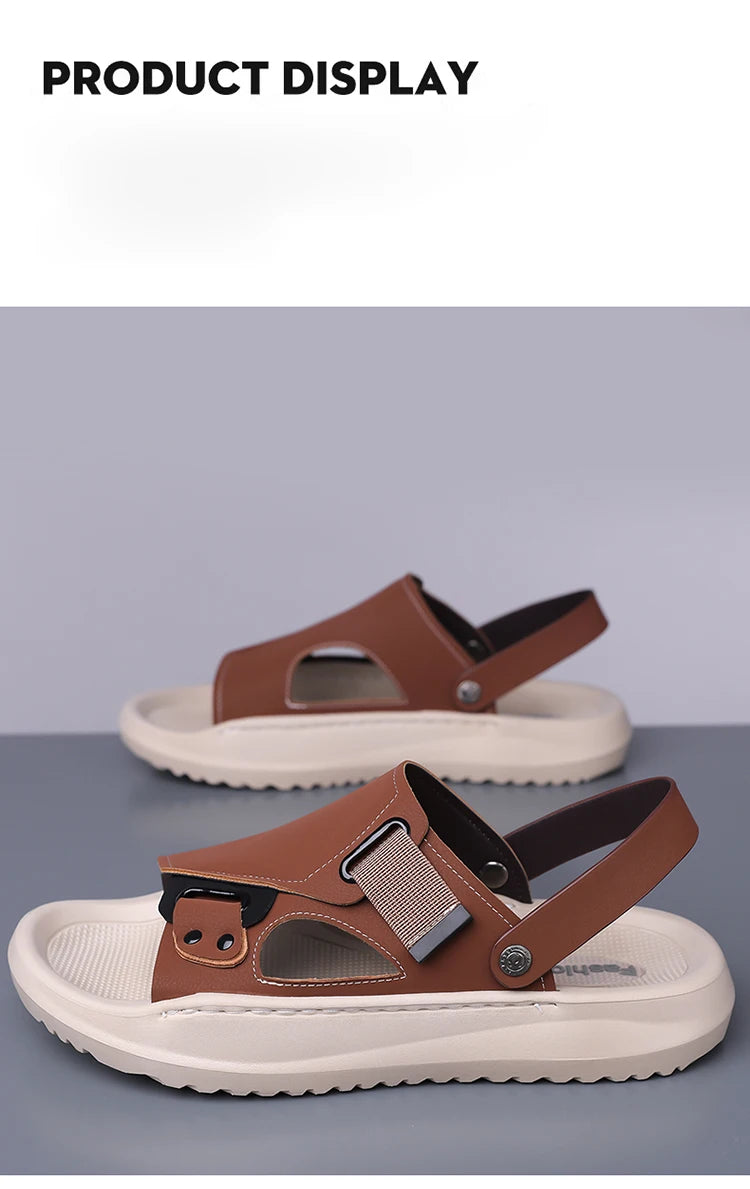 Men's Summer Outdoor Driving Sandals Comfortable Breathable Anti-slip Thick Bottom Two-Way Beach Slippers-WC20253
