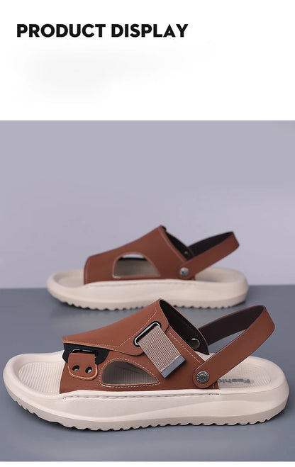 Men's Summer Outdoor Driving Sandals Comfortable Breathable Anti-slip Thick Bottom Two-Way Beach Slippers-WC20253