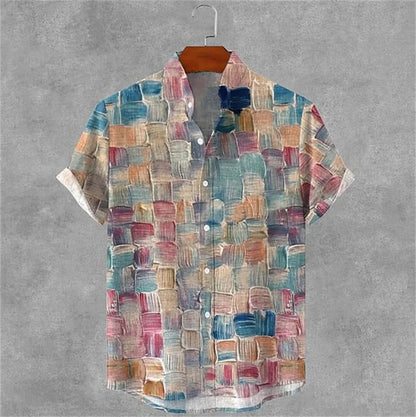 New retro and stylish linen short sleeved shirt, men's samurai armor, plum blossom printed casual top