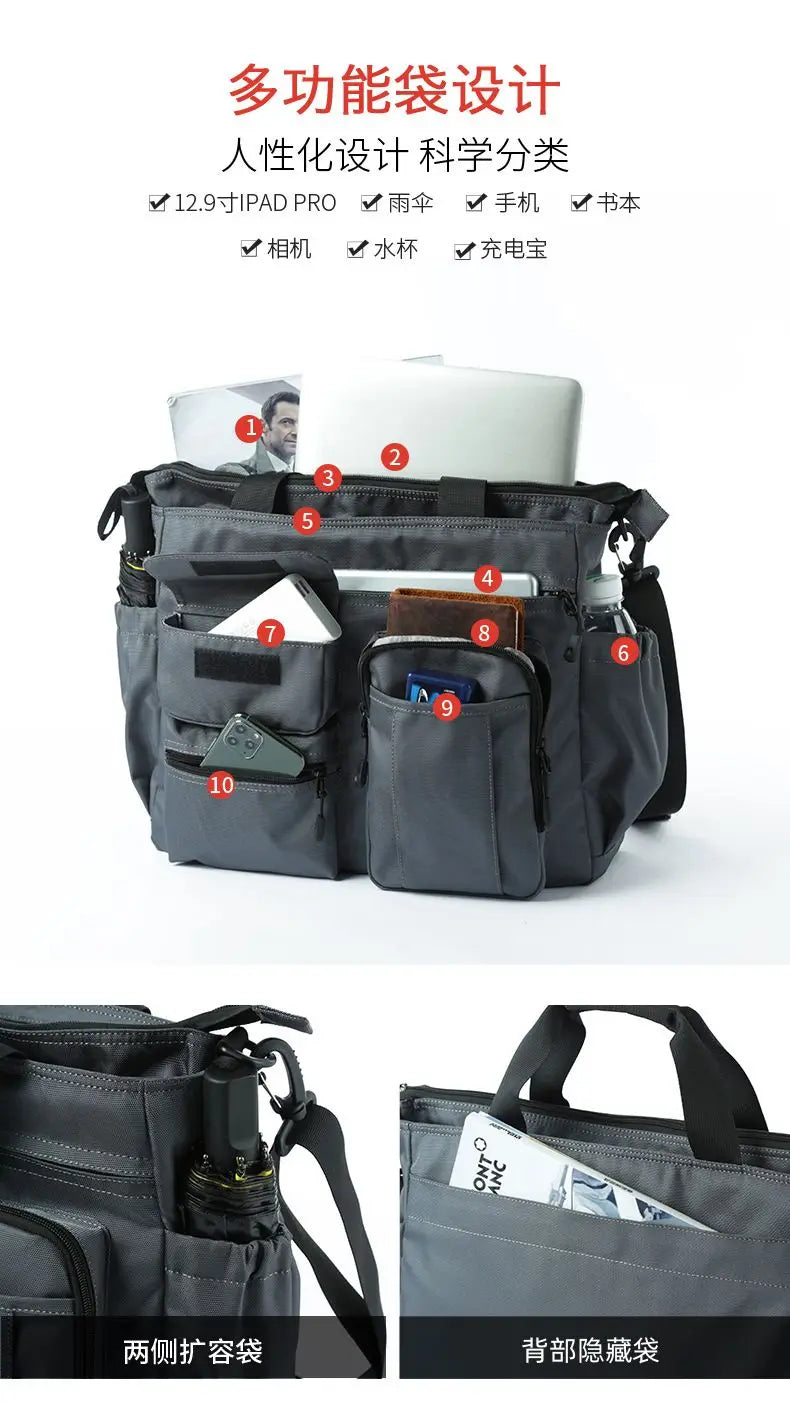 14 Pocket Men Shoulder Messenger Bag Waterproof Crossbody Bags Waterproof Oxford Travel Handbag Large Capacity Storage Work Bags