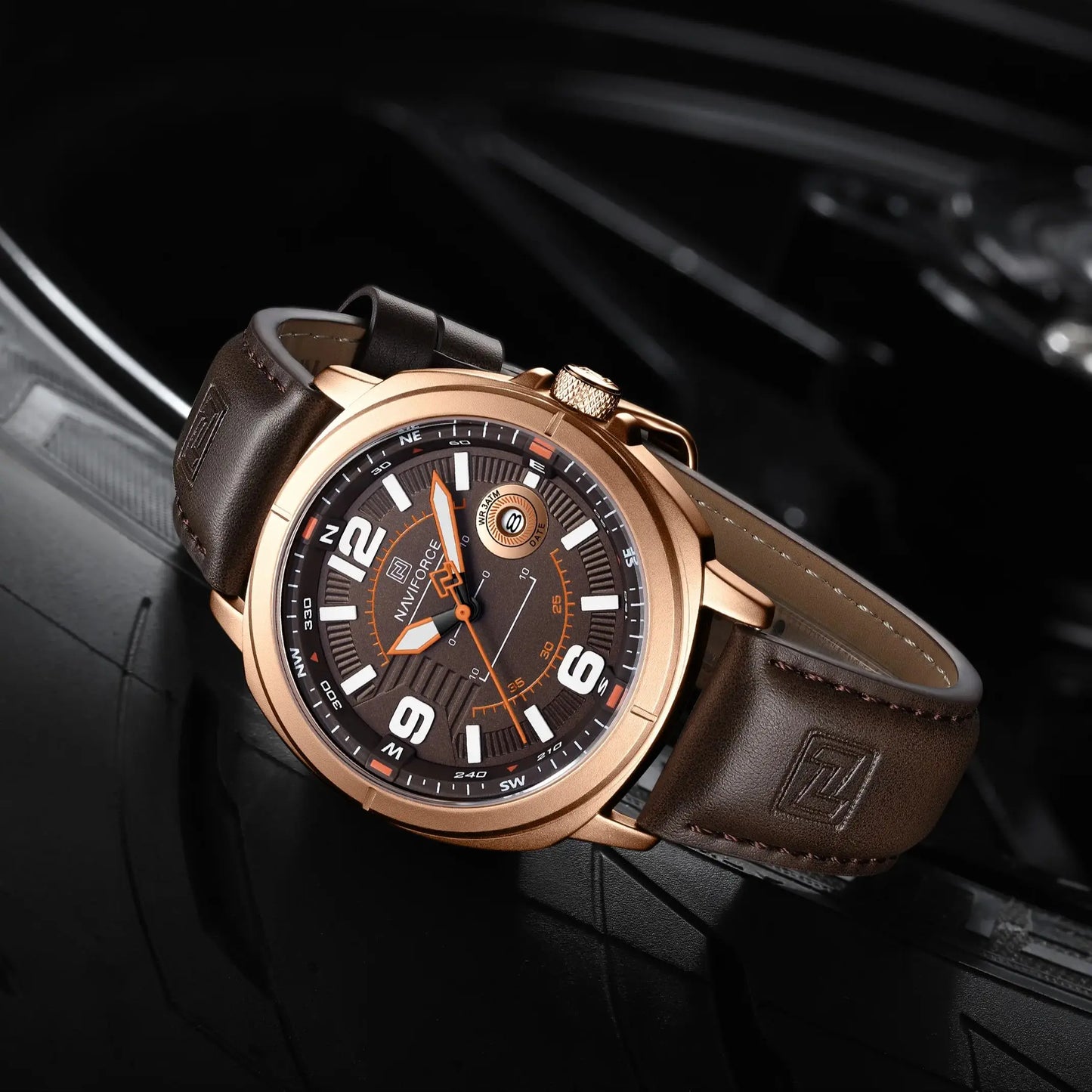 NAVIFORCE  High Quality Male Wristwatch PU Band Calendar Brand Men Quartz Watch Auto Date Display Waterproof Clocks Reloj Hombre