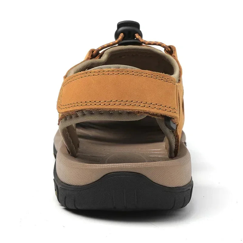 2026 New Men's Sandals Handmade Thick Bottom Rubber Breathable Casual Slip-On Beach Shoes Leather Upgraded Version