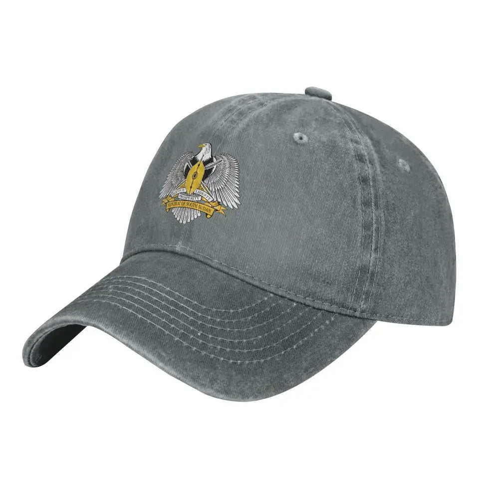 Men Baseball Cap South Sudan Emblem Charcoal Washed Denim Classic Vintage Cotton Dad Trucker Hat Unisex Adult