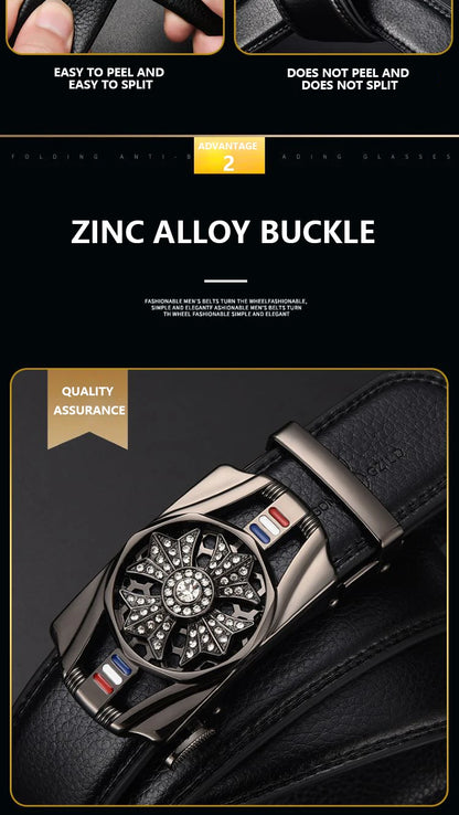 Mens Belt Material Metal Rotatable Buckle  Leather Belt High Quality Men Business Belt Golden Waist Buckle Rhinestone De