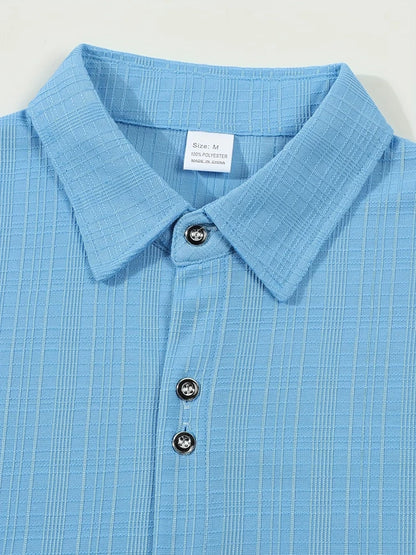 Men's Textured Woven Polyester Shirt Short Sleeve Turn Down Collar Button Down Casual Breathable Summer Beach Tops for Men