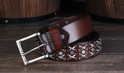 Studded Heavy Metal Style Belt Handmade Genuine Leather Punk Rock Style Men's Belt Cowhide Retro Tactical belt Jeans Belt